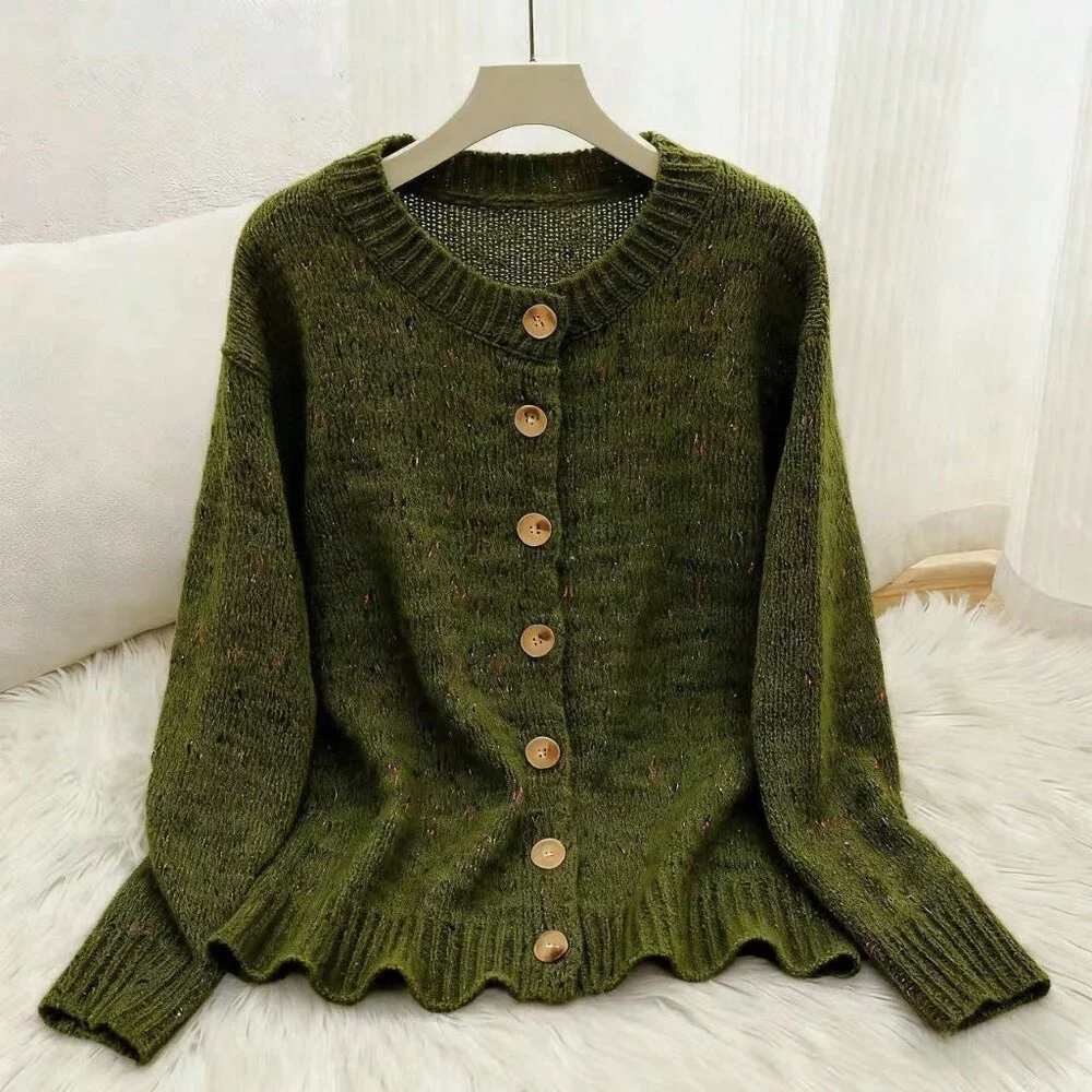 Army Green Casual Women's Cardigan Sweater - Picture 4 of 4